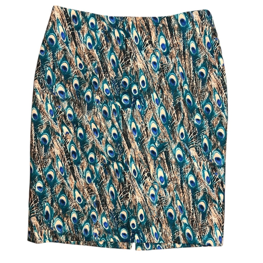 6P Peacock Feather Print Skirt Fully lined zipper & clasp closure office party